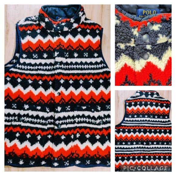 Womens Polo Ralph Lauren Striped Zip Button‎ Fleece Vest Jacket size 18/… - Picture 7 of 7